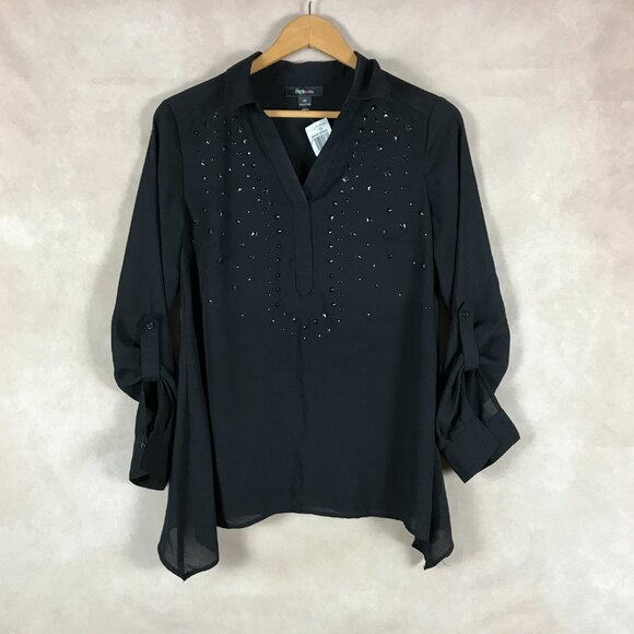 STYLE & CO. Roll-tab Sleeve Studded Popover Top NWT XS - Picture 1 of 7